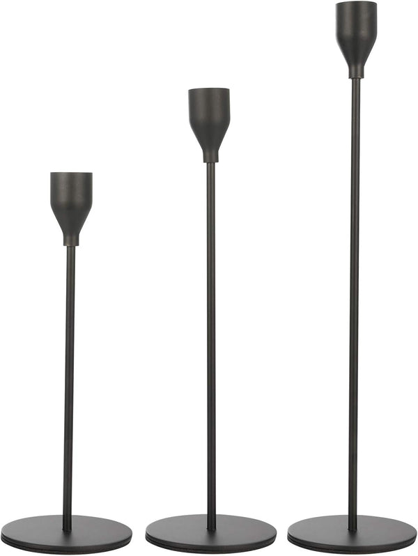 Set of 3 Black Candlestick Holders – Decorative Taper Candle Holders for Home Decor, Wedding, Dining, and Party
