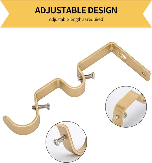 Ycolnaefllr Set of 3 Golden Double Rod Holders, Heavy Duty Double Curtain Rod Brackets for 1 and 0.7-Inch Rod