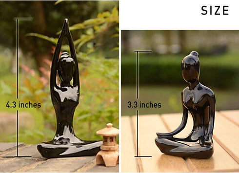 OwMell Lot of 4 Black Meditation Yoga Pose Statue Figurines Ceramic Figure Set Decor