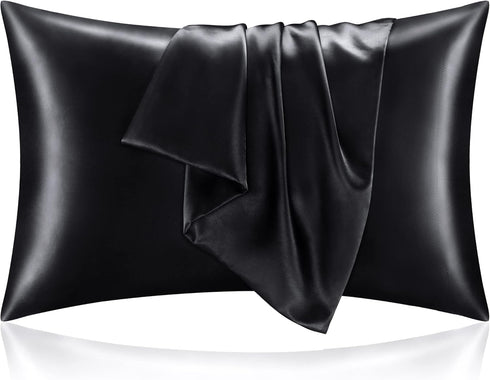 BEDELITE Satin Pillowcase for Hair and Skin, 2 Pack Super Soft Cooling Pillow Cases with Envelope Closure, Black
