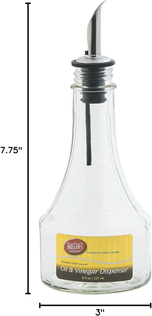 Tablecraft H608416 Clear Oil and Vinegar Bottle with Stainless Steel Pourer, 8 oz, 12 Pack