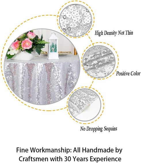 ShinyBeauty Silver Sequin Tablecloth 36x36-Inch Square Glitter Table Cover for Parties