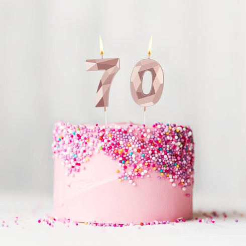 Nuanchu 70th Birthday Candles - Happy Birthday Cake Topper 3D Diamond Shape Sparkler Number Candles for Party Decoration