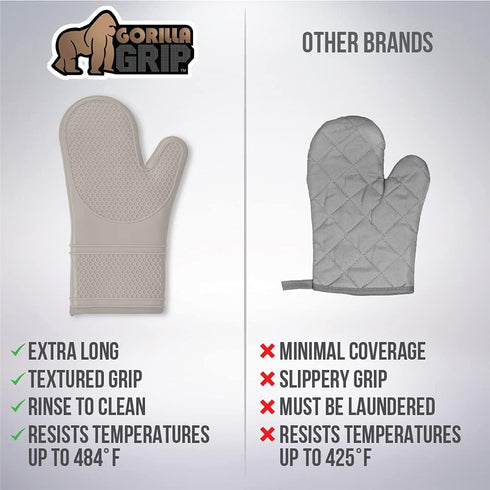 Gorilla Grip Silicone Oven Mitts Set, 12.5 in, Almond - Heat & Slip Resistant, Waterproof, BPA-Free, Cotton Lining