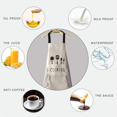DILLMAN Women Kitchen Apron: Waterproof, Big Pocket, Hand Wipe Pockets for Cooking and Baking