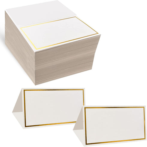 Place Cards Pack of 100 - Premium Tent Name Cards with Gold Foil Border, 2x3.5 inches for Weddings and Events