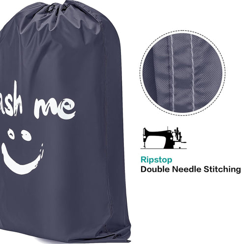 HOMEST XL Wash Me Travel Laundry Bag, Dirty Clothes Organizer, Large Enough to Hold 4 Loads of Garments, Grey