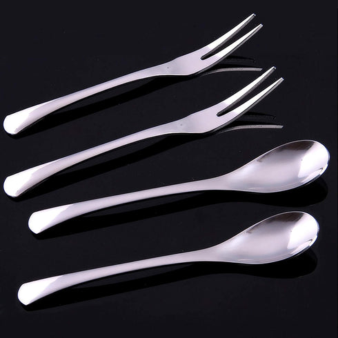 VANRA 5in Flatware Set, Silver Stainless Steel, 4-Piece with 2 Forks and 2 Spoons for Salad and Appetizer