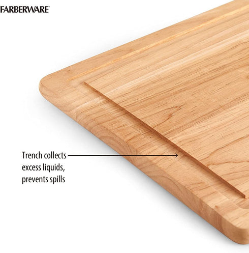 Farberware Rubberwood Cutting Board Set, 3-Piece with Juice Grooved and Finger Grips