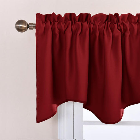 NICETOWN Burgundy Red Blackout Valances, Thermal Insulated W52 x L18 Scalloped Rod Pocket Curtains for Small Windows