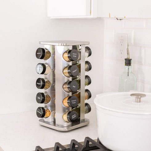 20 5-Year Countertop 3 oz Orii Jar Rotating Spice Rack with Spices Included & Free Spice Refill Program Stainless Steel