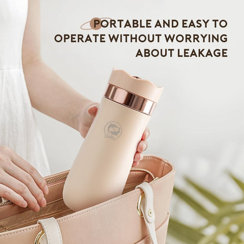 BENFUCHEN 12oz Travel Coffee Press, Vacuum Insulated Portable French Press in Beige