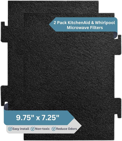 2-Pack Notched Activated Carbon Charcoal Microwave Hood Filters - 9.75" x 7.25" Compatible with Whirlpool and KitchenAid