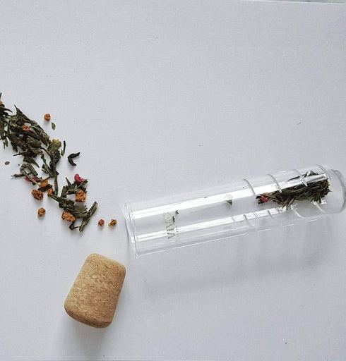 VIVA Travel Glass Tea Infuser Tube with Cork Lid for Brewing Tea On The Go
