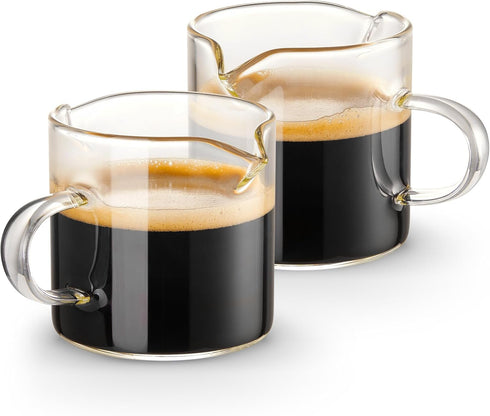Set 2, 4 OZ Qipecedm Espresso Cups of Double Spouts Cups, Shot Glasses, Milk Cup with Handle, Clear Glass, Espresso