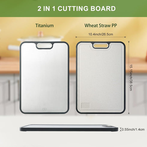 Grourarty 15.2x10.4inch Titanium Cutting Board for Kitchen, Double Side Large Cutting Board for Meats, Fruits
