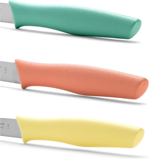 Arcos Paring Knife Set, 3 Pieces, 4 Inch Stainless Steel, Colorful Kitchen Knives, Orange, Yellow, Blue