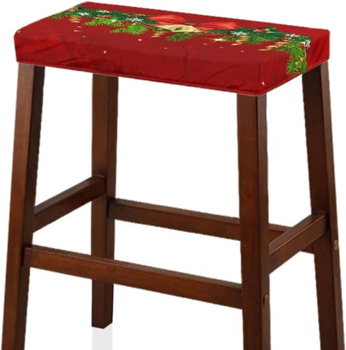 Set 2 Counter Christmas Bar Stool Seat Covers Jingle Bell Red Bar Stool Covers Rectangle of Stool Bar Chair Covers