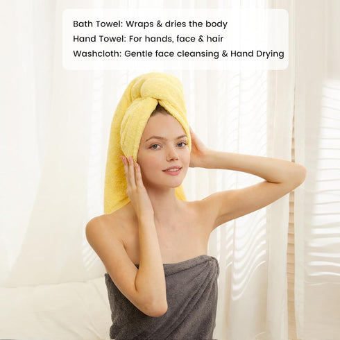 Set, 8 Set SEMAXE Bath Towel Piece Towel for Bathroom, Quick Dry Cotton Towels with Hanging Loops, Easy Care, Yellow