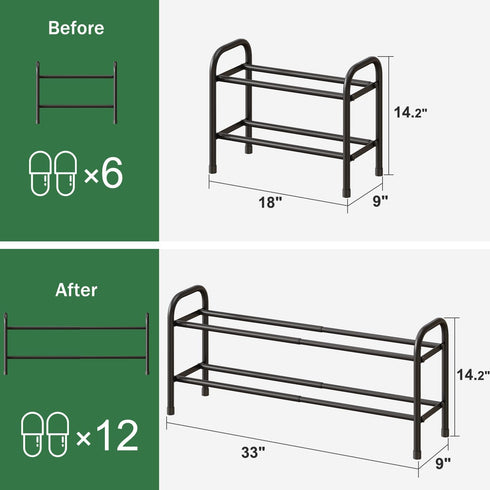 kiplant 2-Tier Closet, Closet Shoe Rack for Expandable Metal Shoe Organizer, Adjustable Shoe Shelf Storage Organizer