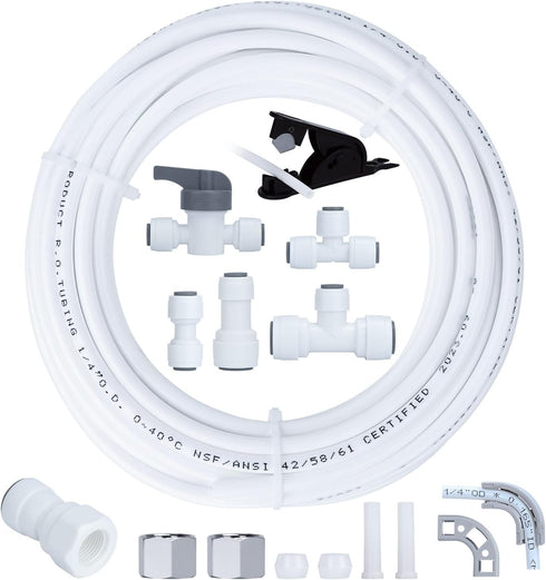 Refrigerator Water Line Kit, 1/4 Compression Ice Maker Installation Kit, 25ft 1/4" OD Tubing with Quick Connect for