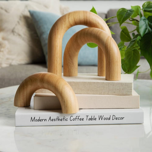 3-Piece Set Natural Arches Home Decor Aesthetic Shelf Objects, Coffee Table, and Bookshelf Accent, Japandi Modern