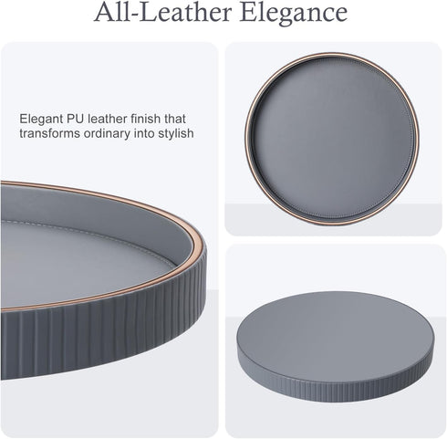 12" GORESE Round Coffee Table Tray for Home Decor, PU Leather Decorative Serving Tray for Home & Entryway Tables