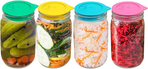 Sophico Silicone Fermenting Lids - Waterless Airlock Mason Jar Lid Caps for Pickles, Kimchi, 4 Pack, Wide Mouth