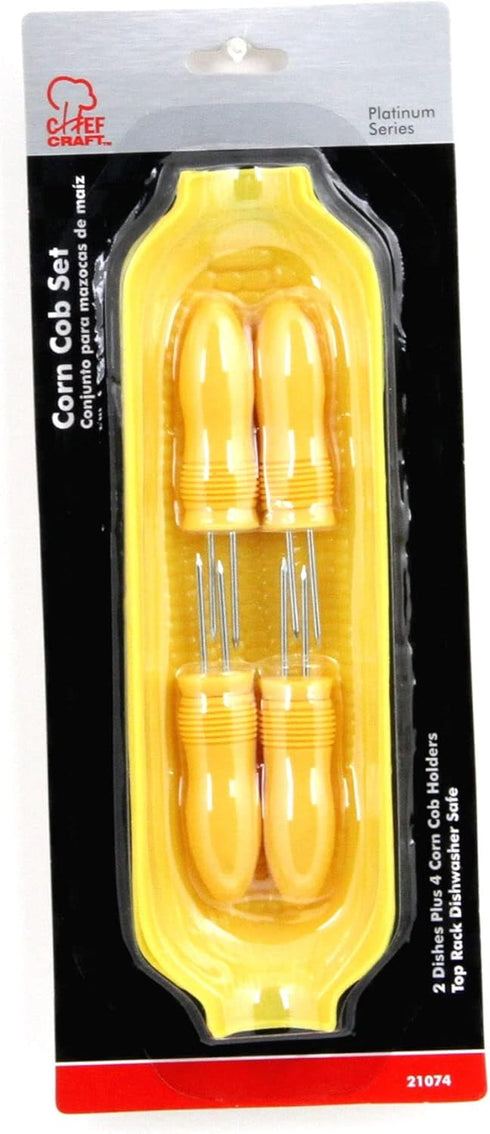 Chef Craft Select Plastic Corn Cob Dishes with Holders - 8.5 inch, Yellow - 2 Dishes & 4 Holders