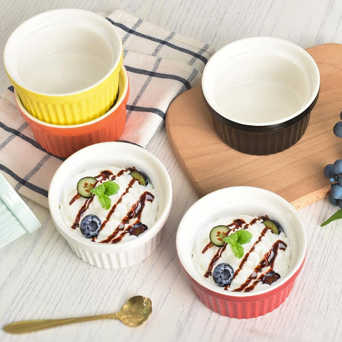 homEdge Porcelain Ramekins Set, 240 ml / 8 Fl Ounces Ice Cream Bowl, Set of 6 Yellow