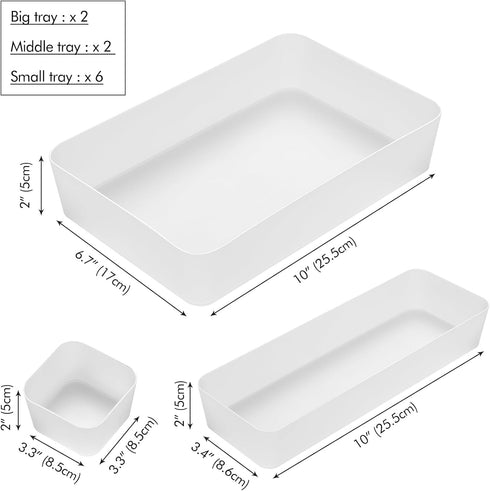 Poeland Frosted 10 Pcs Drawer Organizer Tray Storage Box for Bedroom Dresser Bathroom Kitchen