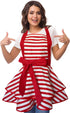 Cute Lovely Violet Mist Retro Aprons for Women, Girls, Vintage 50s Red Striped Kitchen Ruffle Apron, Christmas Gift