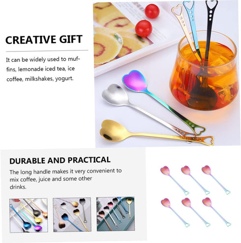 6pcs Heart Shaped Stainless Steel Spoon Set, Mini Dessert Spoons for Valentines Day