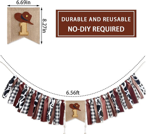 Derzhssg 1st Birthday High Chair Banner - Cowboy Rodeo Party Decoration for Boy, Western Theme Birthday One Party, My