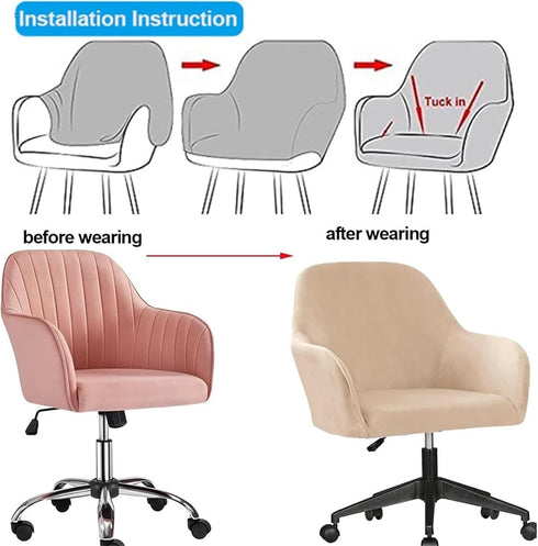 ZHUIYUAN Velvet Office Chair Slipcover with Arms, Cover for Vanity, Modern Office Computer Chair Protector, Stretch