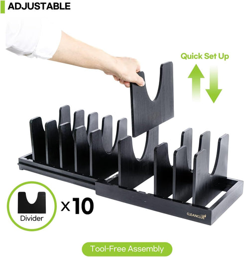 Bamboo Expandable Pots and Pans Organizer under Cabinet, Adjustable Pot Lids Holder Rack for Kitchen Storage