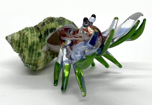 22k Seashell Hermit Crab Miniature Figurines Animals Hand Painted Blown Glass Art with Gold Trim Collectible Gift