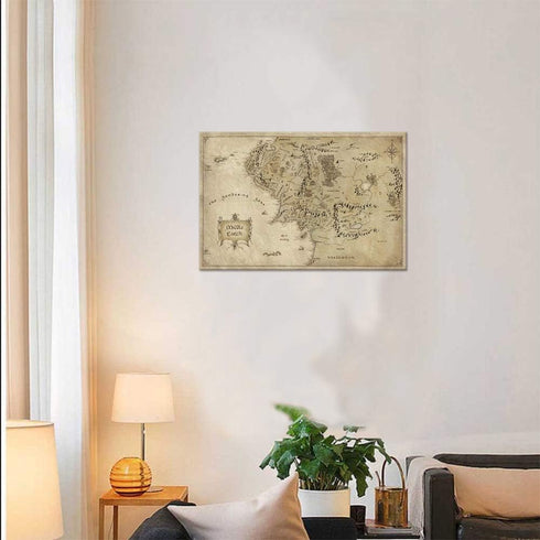 Vinatge Wall Art Picture Canvas Painting Map of Middle Earth by Yatsen Bridge, HD Print, 12" Hx16" W