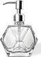 Modern Geometric Shape Clear Glass Soap Dispenser, Lotion Dispenser Bottle with Rust Proof Stainless Steel Pump for