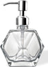 Modern Geometric Shape Clear Glass Soap Dispenser, Lotion Dispenser Bottle with Rust Proof Stainless Steel Pump for