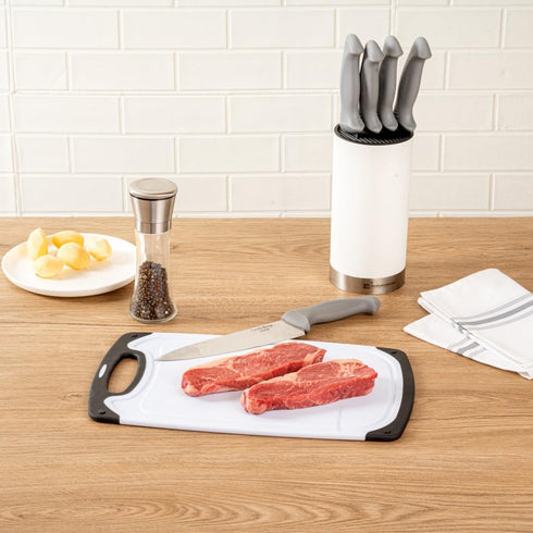 Comfy Grip 3-Piece Cutting Board Set, Food-Grade Kitchen Boards with Deep Juice Grooves, White and Black
