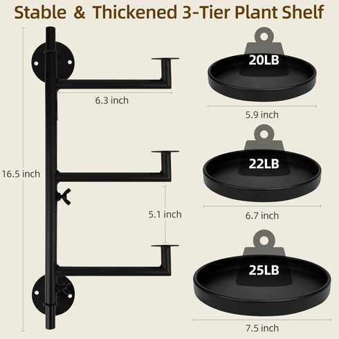 FAMIFAVOR 3 Rotating Window Plant Shelves with Adjustable Knobs, Tiers Metal Wall Shelf for Plants Indoor, Sturdy