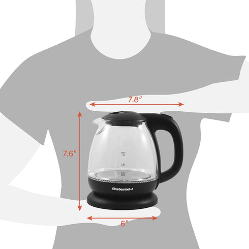 Elite Gourmet EKT1001 Electric 1.0L BPA-Free Glass Kettle, 1100W with Stylish Blue LED, Auto Shut-Off, Black