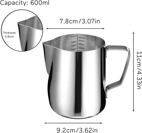 SIKEMAY Milk Frothing Pitcher Cup, 20oz/600ML Stainless Steel Steaming Jug for Coffee Latte Art, Barista Tools