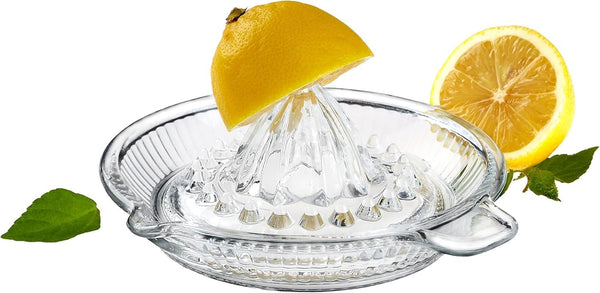 Glass Lemon Juicer, Manual Squeezer for Small Citrus with Handle and Pour Spout, 2.02oz
