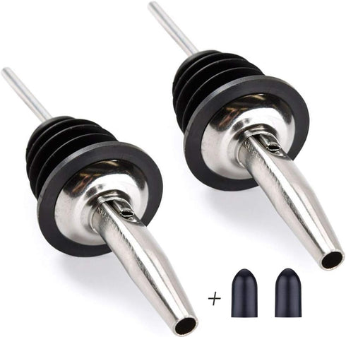 LanMa Olive Oil Spout Pourer, 2PCS Stainless Steel Liquor Bottle Pourers with Rubber Dust Caps