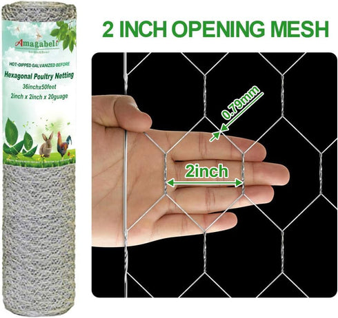 36inch 50ft 2 Inch Amagabeli Chicken Wire Fencing Poultry Wire Netting x Hexagonal Galvanized Mesh Garden Fence Animal