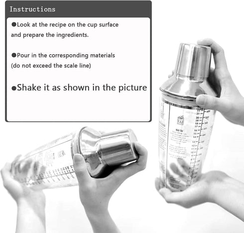 Cocktail Shaker, 12oz Glass Martini Shaker with Measured Mixing Stainless Steel Top Cobbler