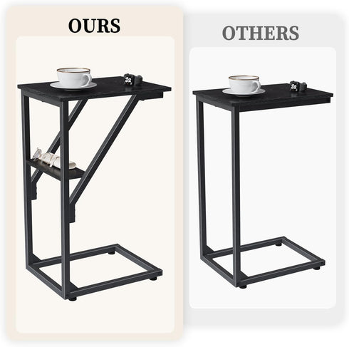 NEFROM ET-D-BK1 C-Shaped End Table, Small Couch Side Table, Sofa TV Tray Table for Living Room, Bedroom, Bedside