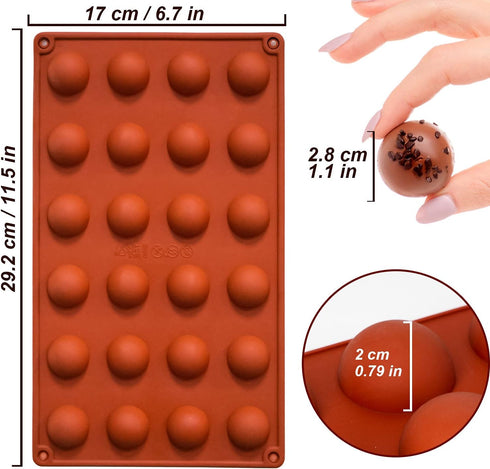 Mini 24-Cavity Semi Sphere Silicone Molds, Non-Stick, 2 Packs Half Sphere Baking Molds for Jelly, Chocolates, and Cake
